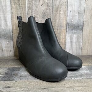 Womens Toms Black Kelsey Shimmer Zebra Wegde Chelsea Boots Booties Size 11 M GUC